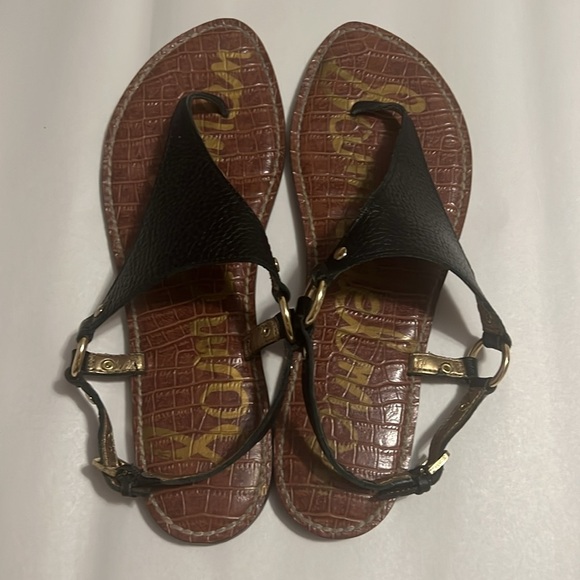 Sam Edelman Greta Black Leather Thong Sandals | Size 10M | Boho Gold Hardware - Picture 8 of 13